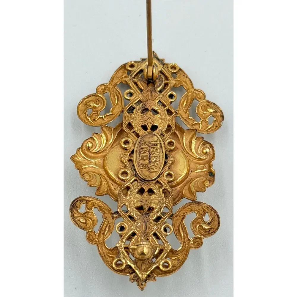 Miriam Haskell Faux Pearl, Russian Gilt Filigree Brooch Signed